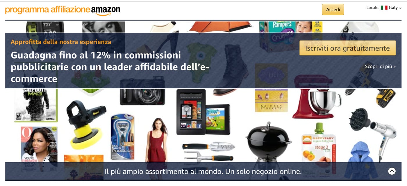 La pagina di Amazon Associates.