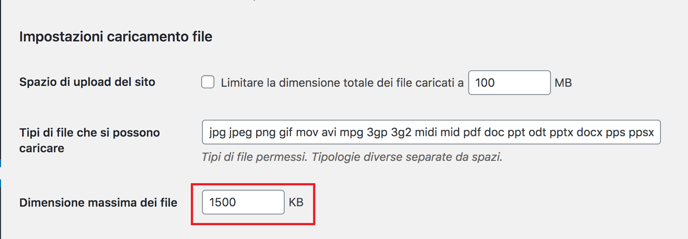 WordPress Max Upload File Size settings