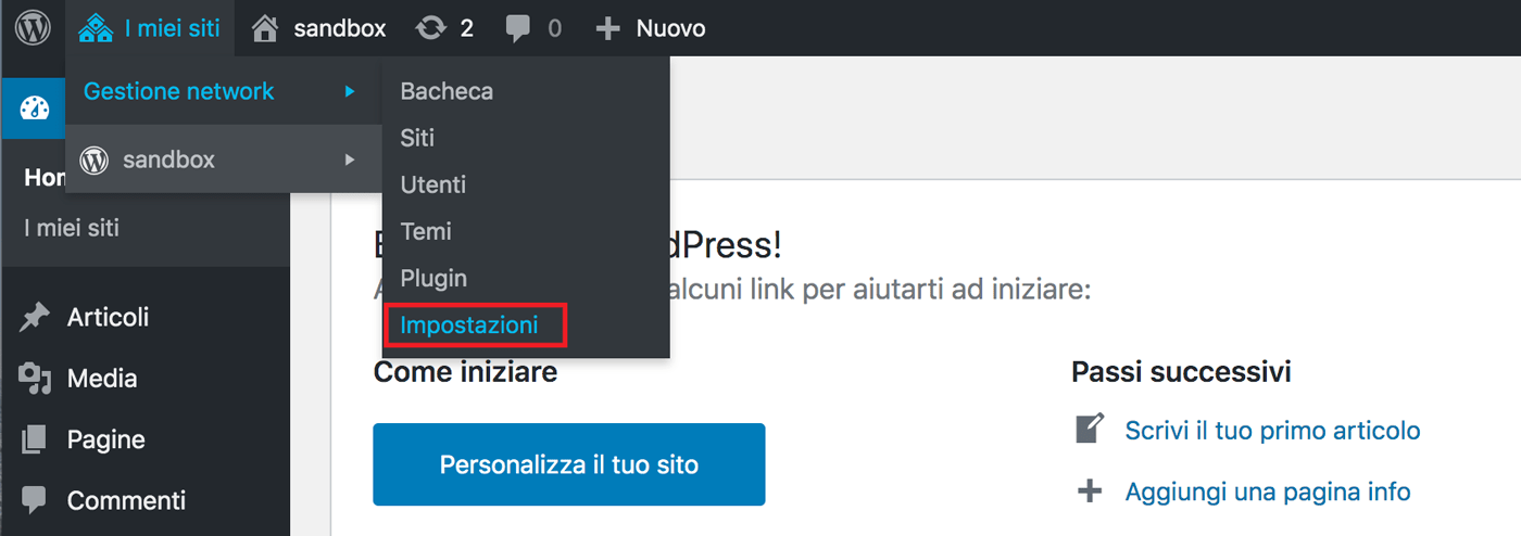 Impostazioni multisito di WordPress