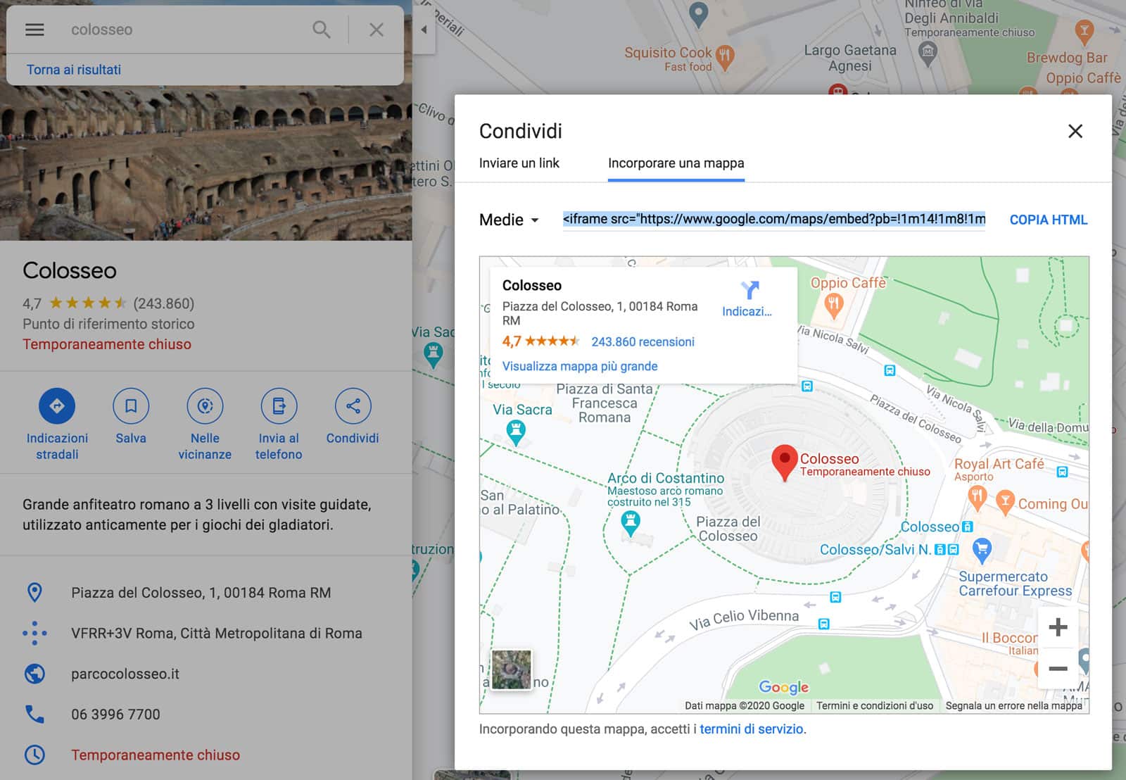 Il codice iframe per integrare google maps su wordpress