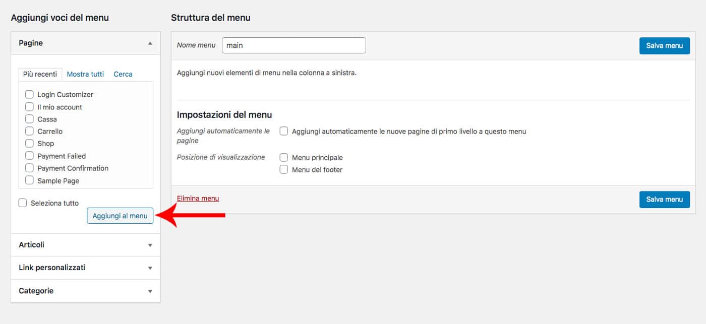 Aggiungi voci al menu a WordPress