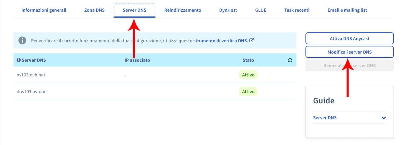 Modifica dei Server DNS su OVH