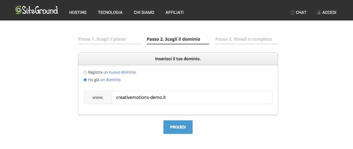 Scelta del dominio esistente per costruire un sito web