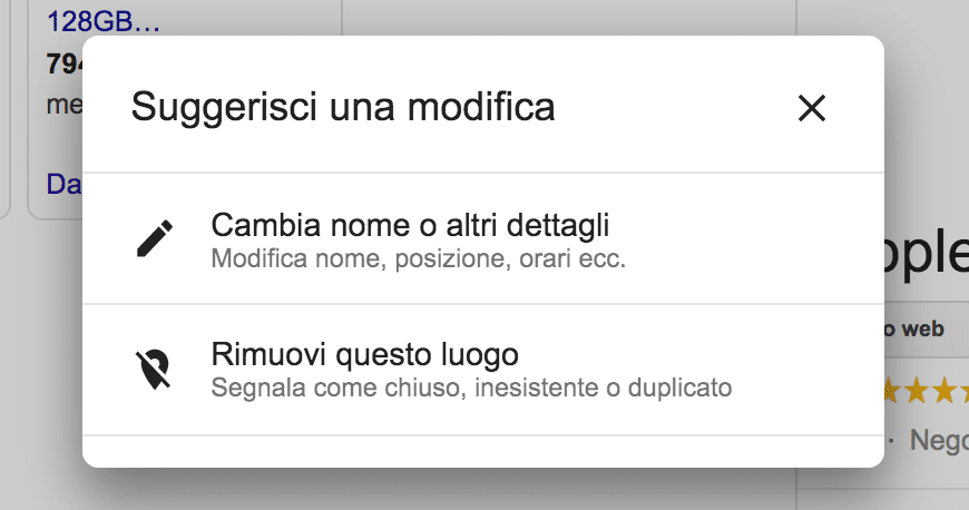 Succerisci modifiche ad una scheda Google My Business