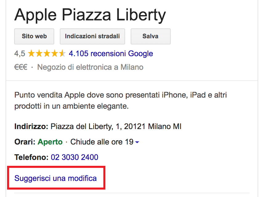 Il link suggerisci una modifica su GMB