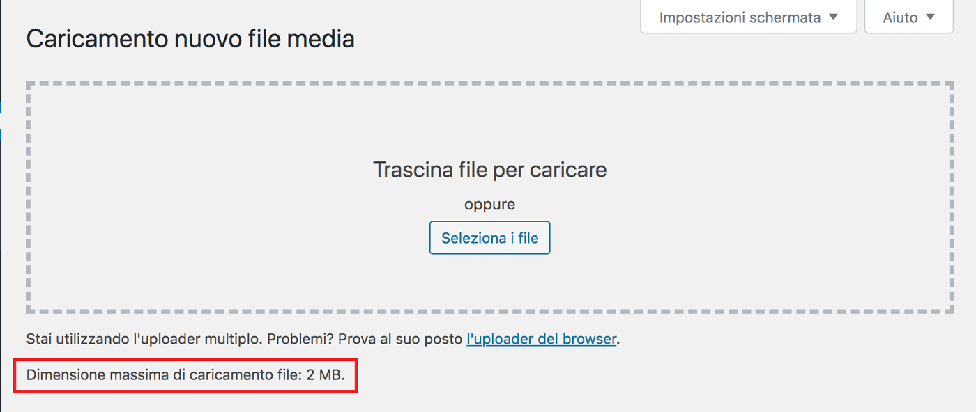 Caricamento file WordPress