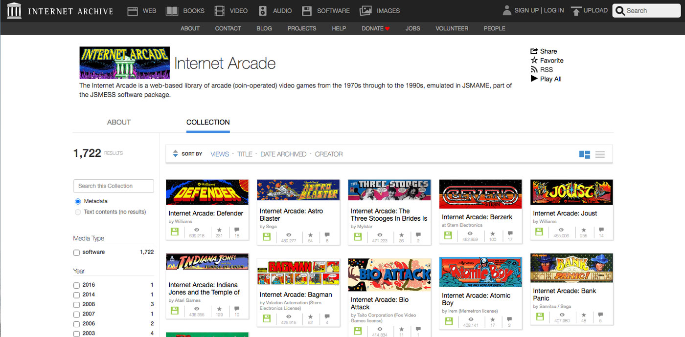 Giochi arcade emulati in internet archive