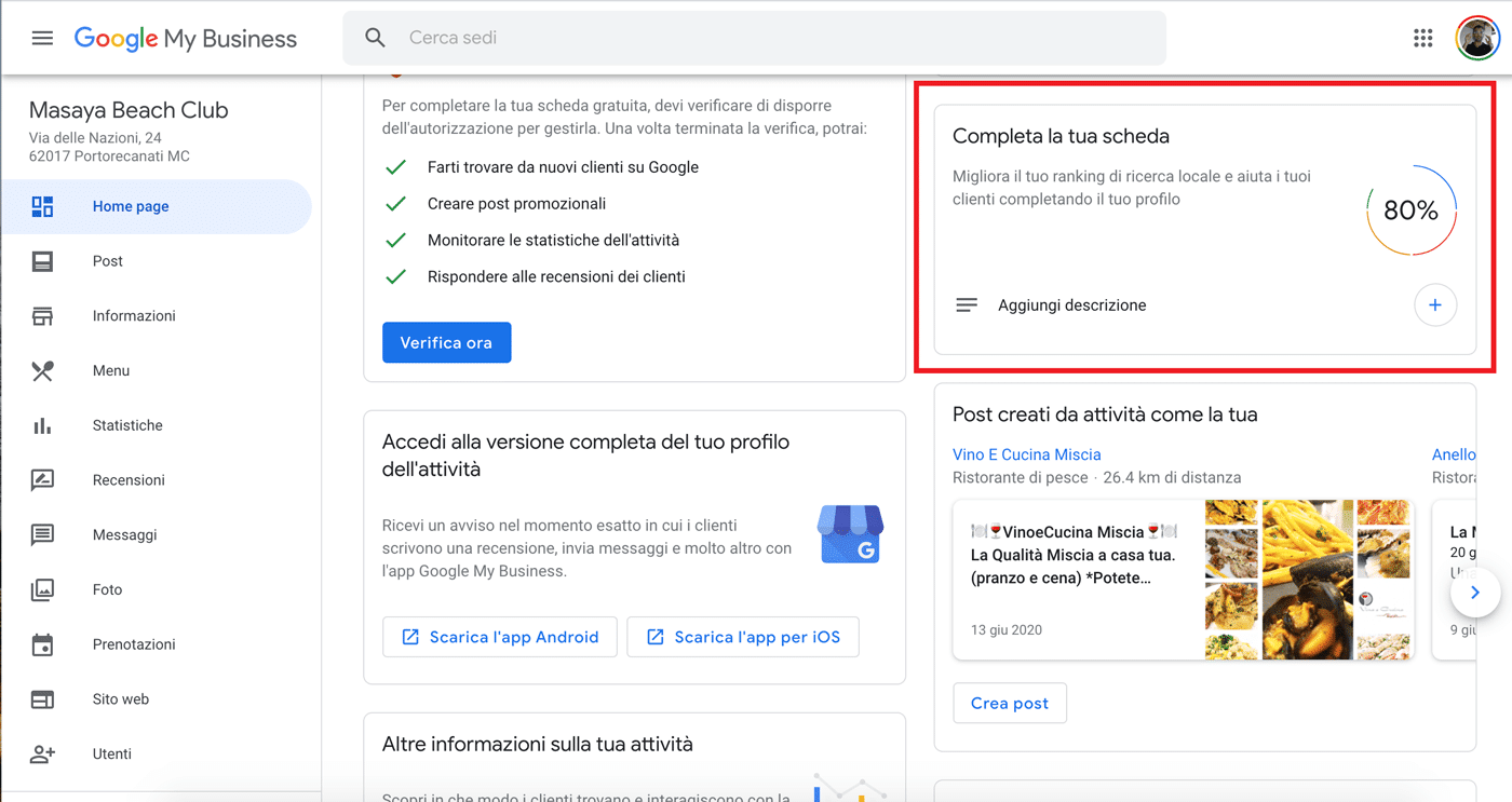 Completa la tua scheda Google My Business