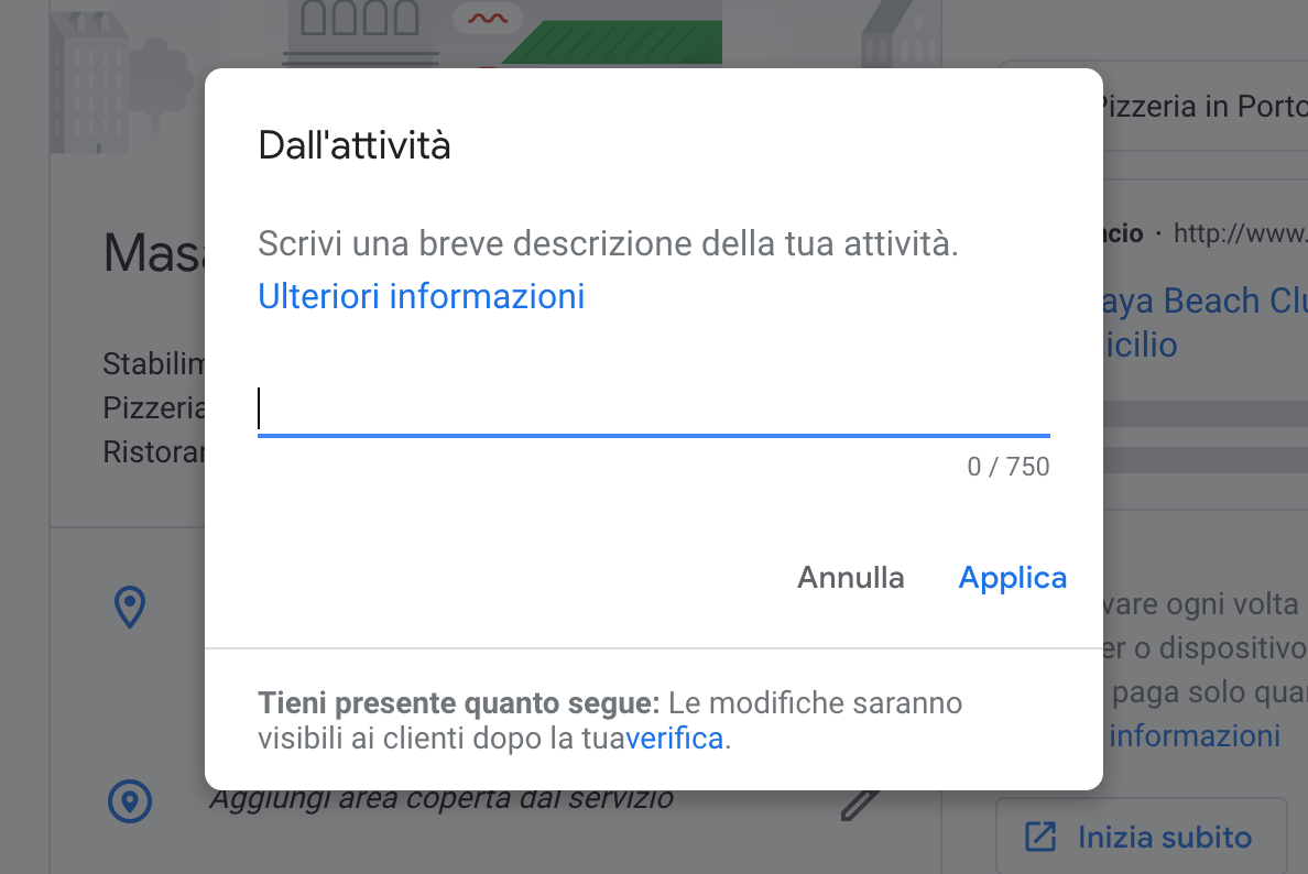 Inserisci la descrizione della scheda Google My Business