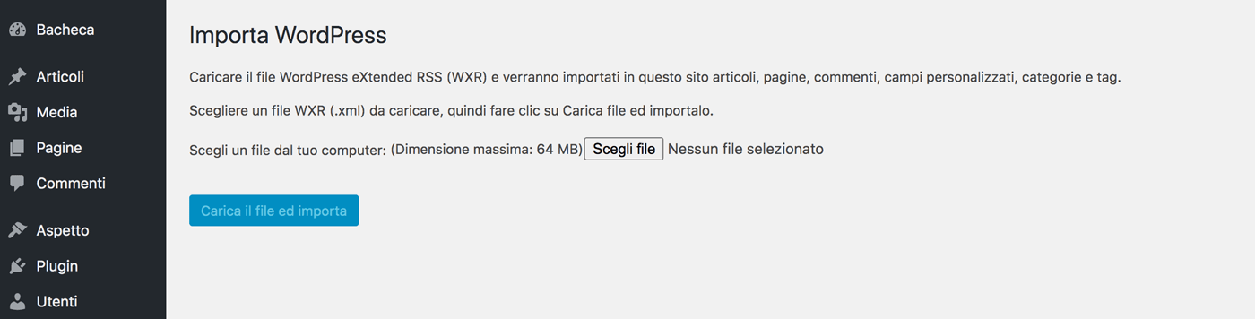 Importazione di un file XML in WordPress