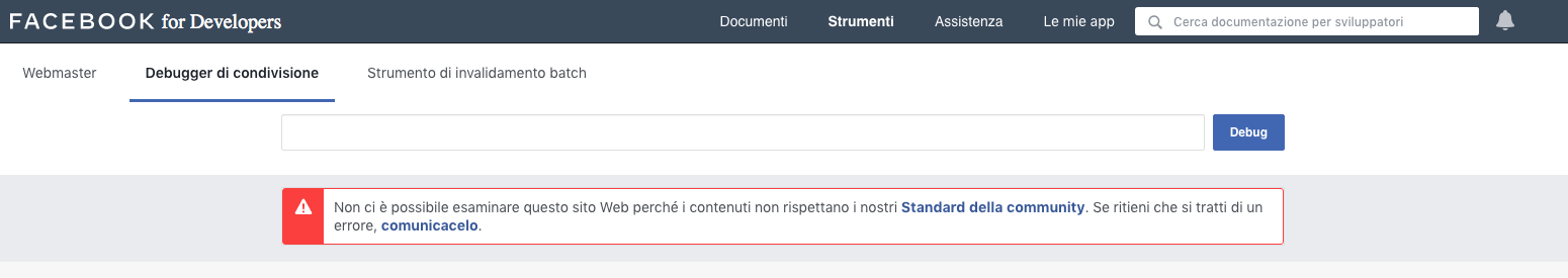 messaggio di sito web bloccato da Facebook