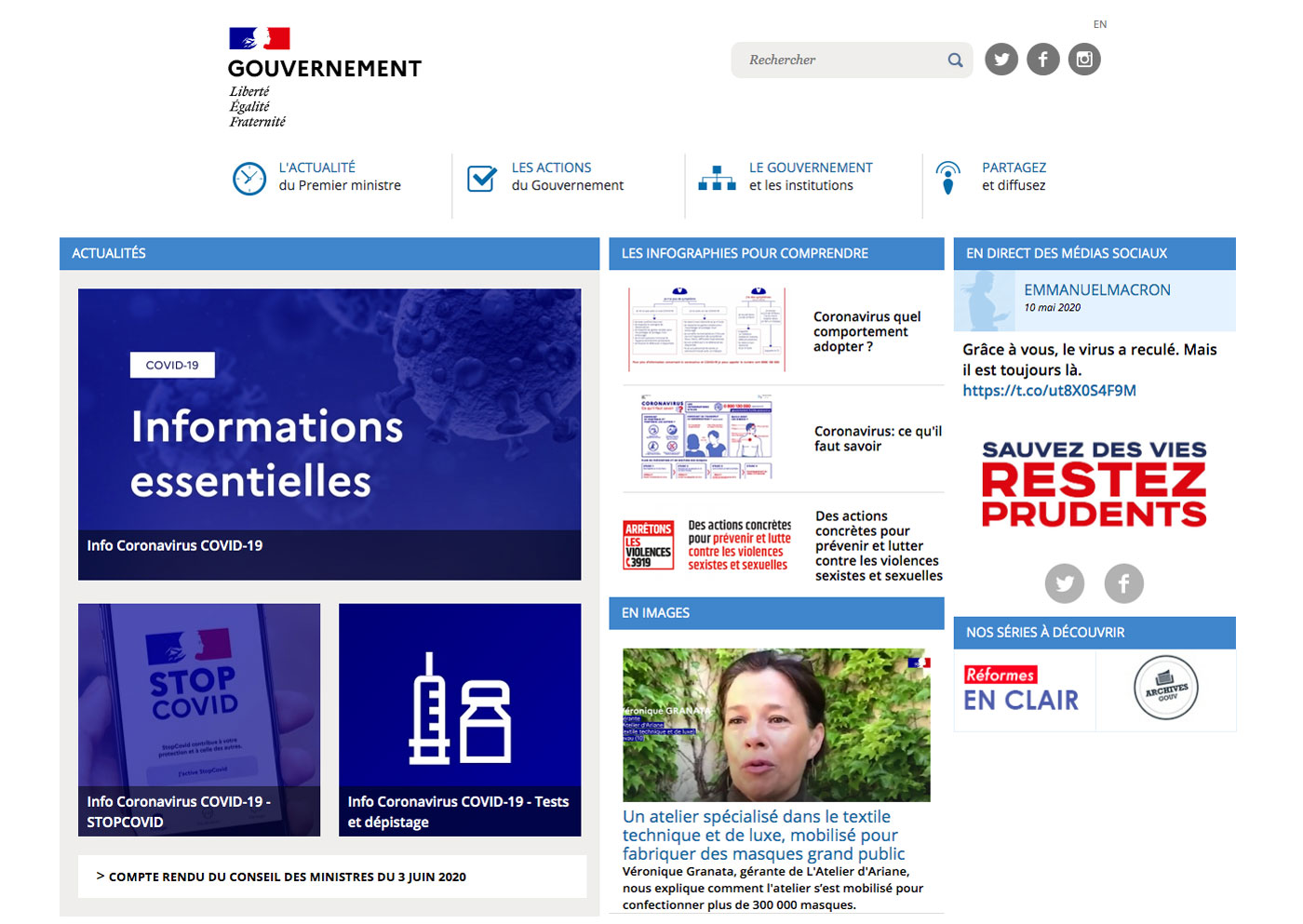Il sito Web del governo francese