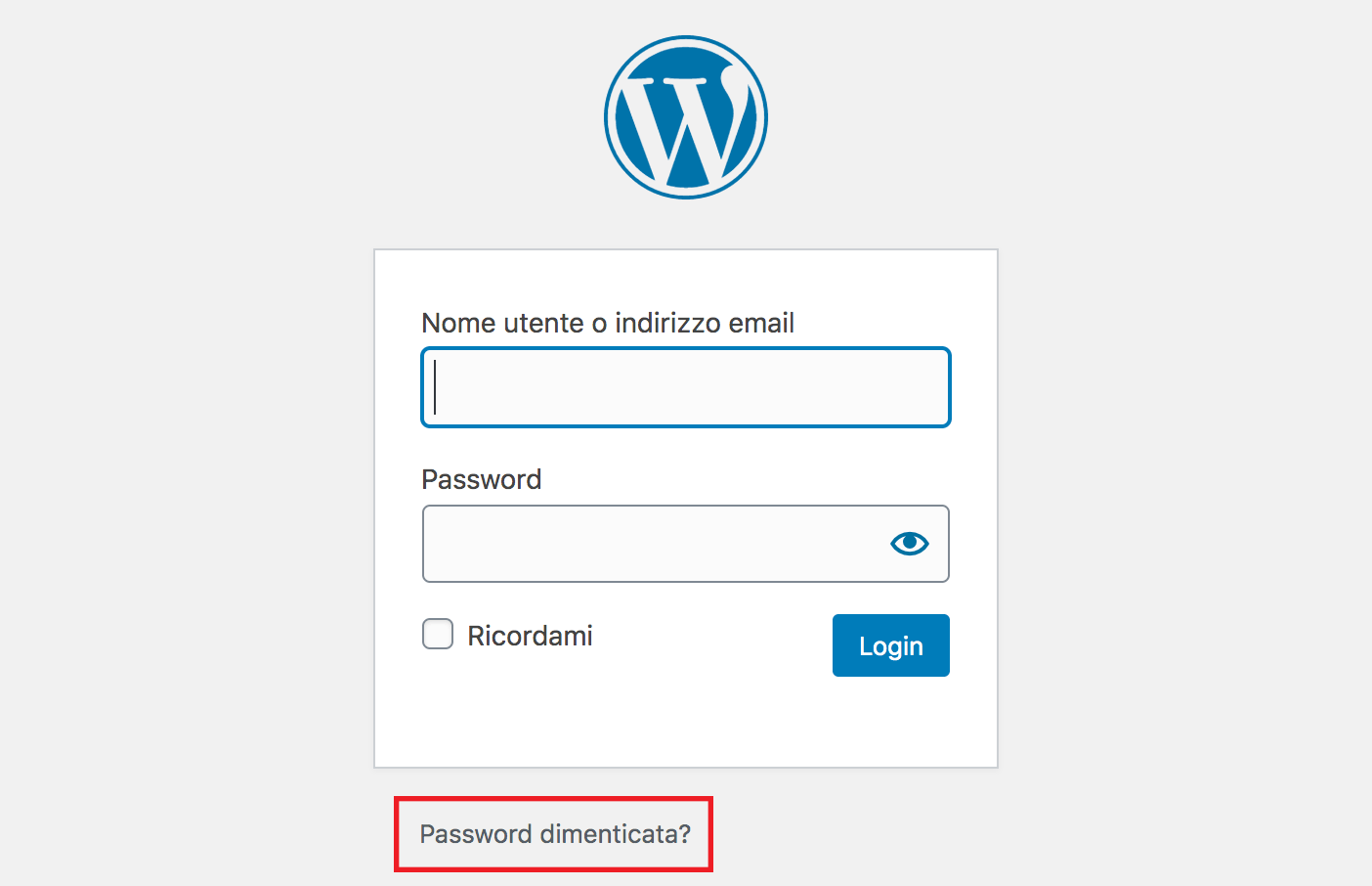 Ripristino della password dalla pagina di login di WordPress