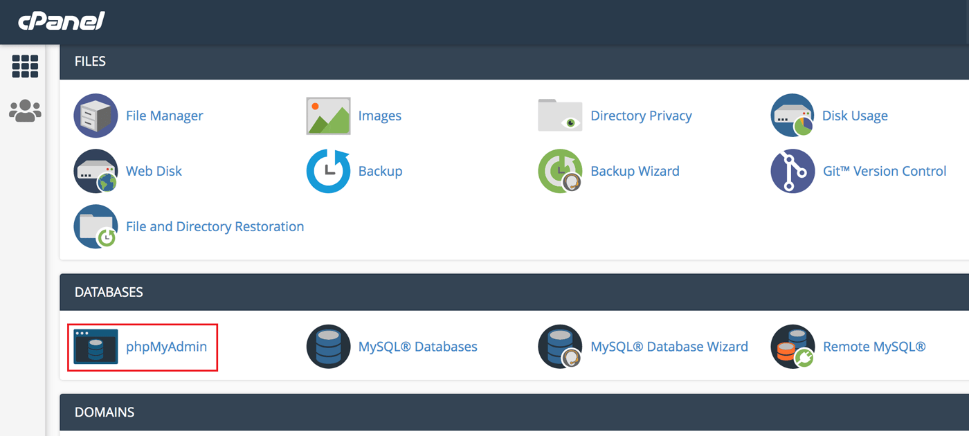 phpMyAdmin in cPanel