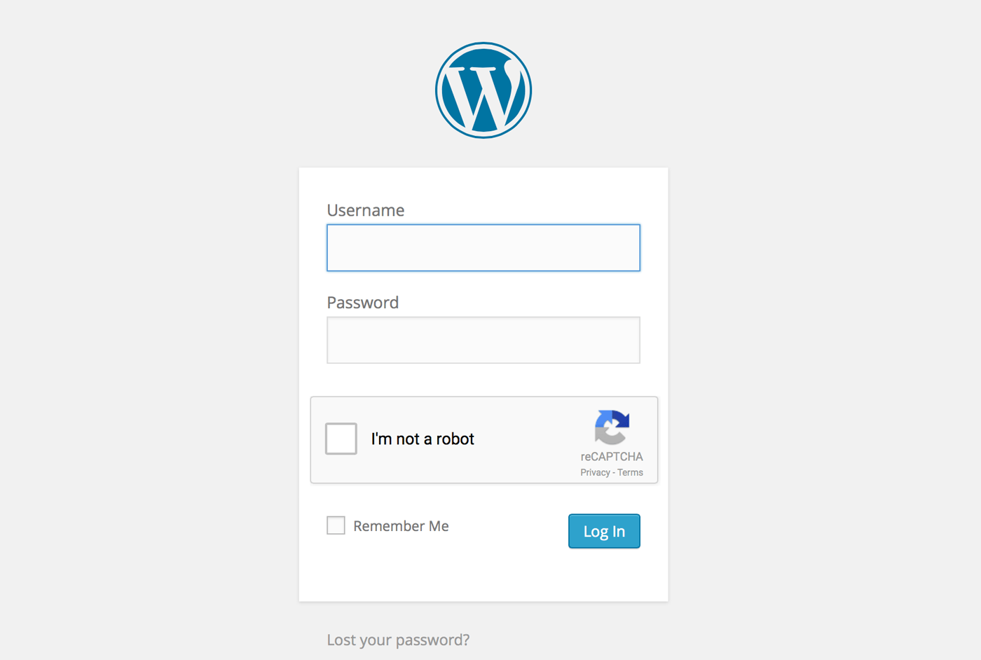 esempio di reCaptcha sulla pagina di  login WordPress