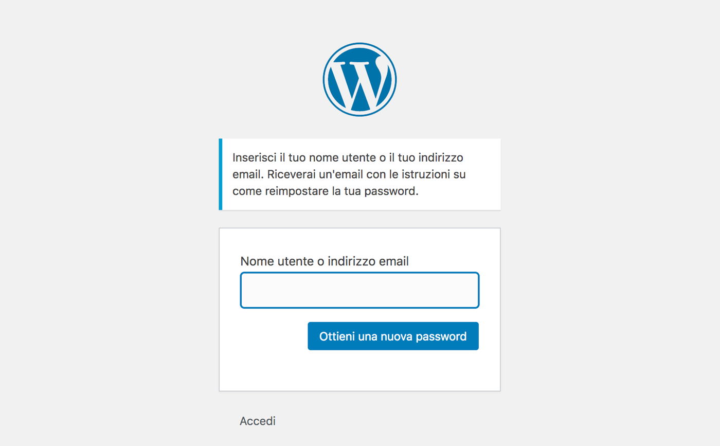 Ripristino della password di accesso WordPress.