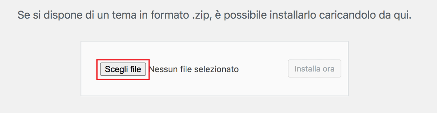 Carica il file zip del tema wordpress