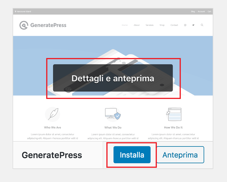 Installa il tema GeneratePress