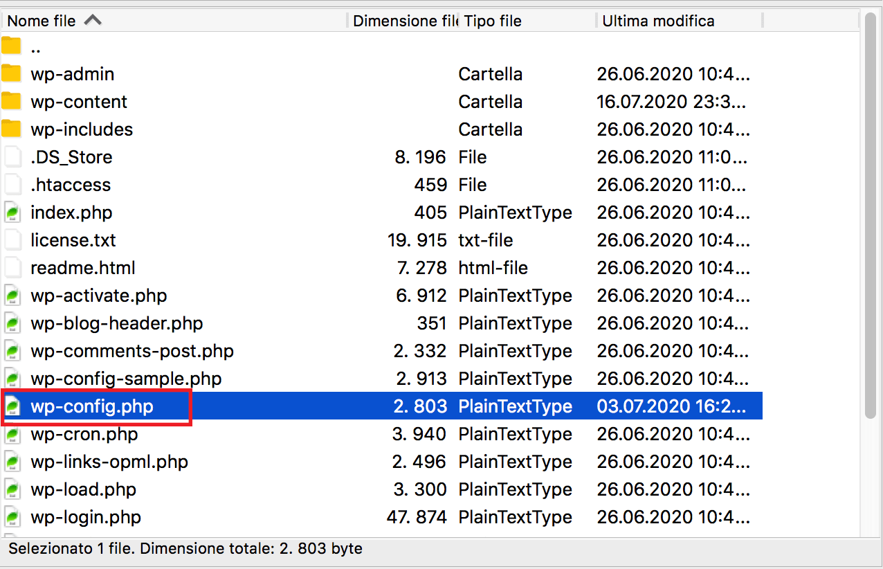 posizione del file wp-config.php