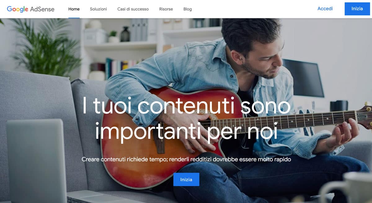 La homepage di Google ADSense