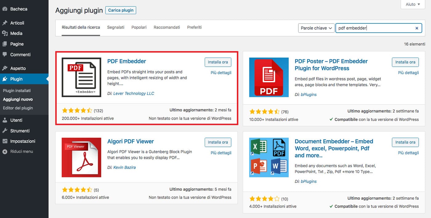 Il plugin PDF embedder per incorporare pdf su WordPress