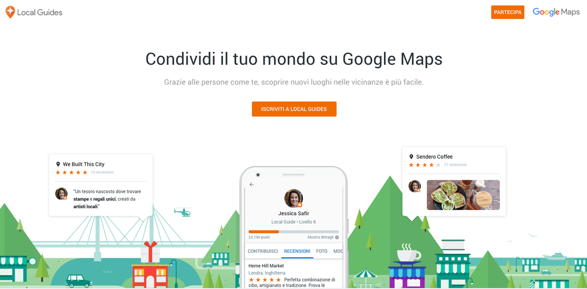 La homepage di google local guide