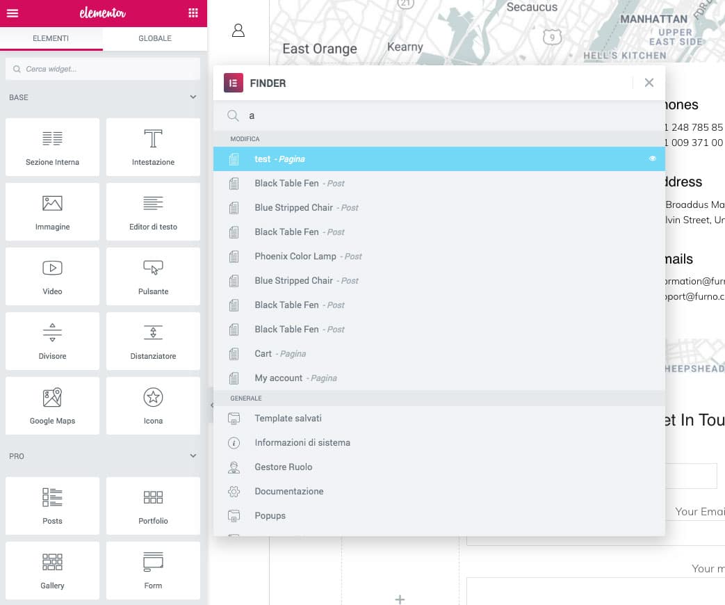 Il finder di elementor