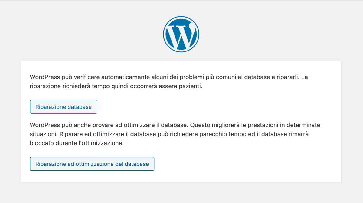 La schermata di ottimizzazione del database di WordPress