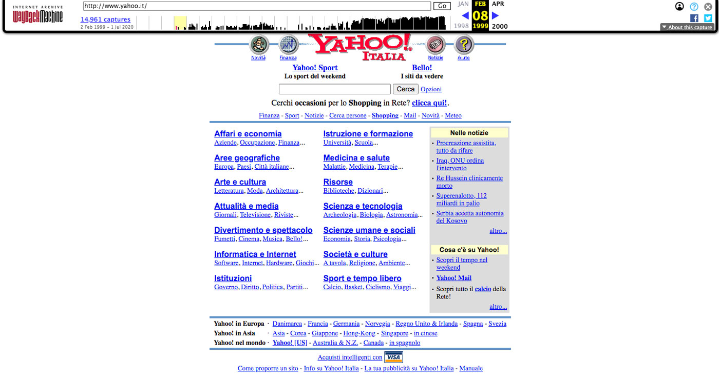 Yahoo.it tramite wayback machine