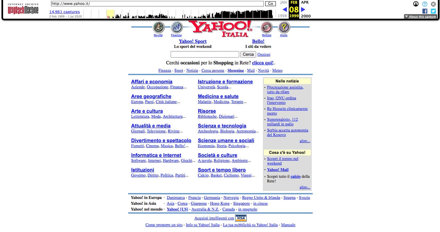 Yahoo.it tramite wayback machine