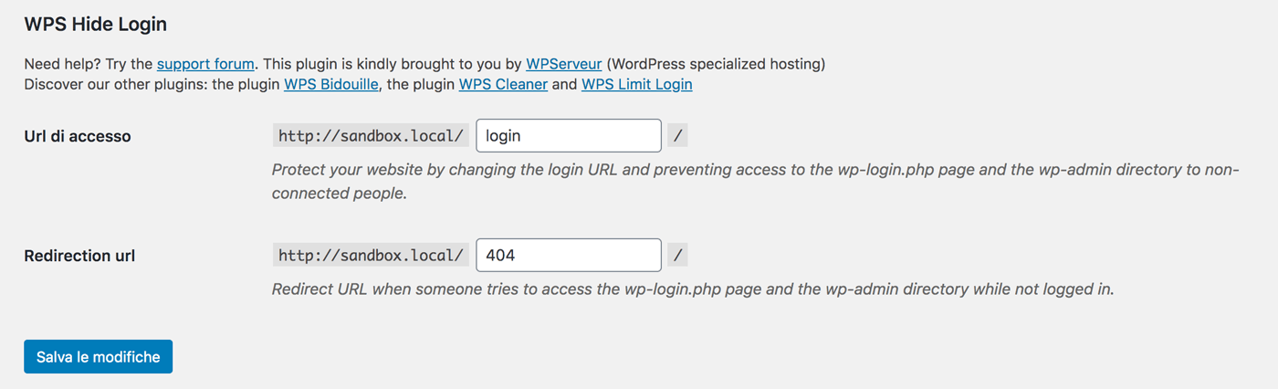 Impostazione di un URL personalizzato per l'accesso a WordPress.