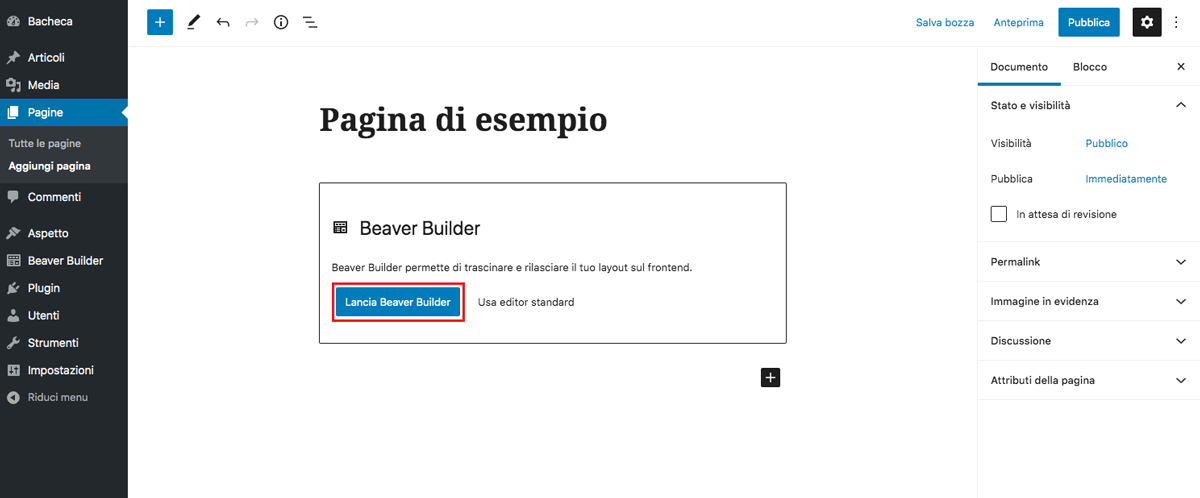 Il pulsante del page builder Beaver Builder