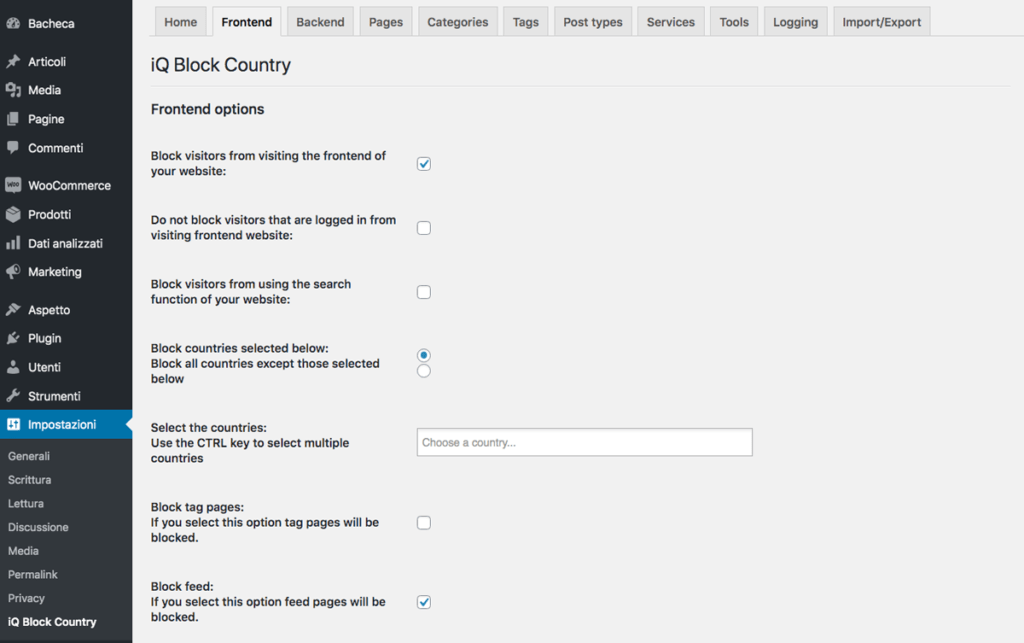 Bloccare gli ip degli utenti dalla scheda Frontend in WordPress