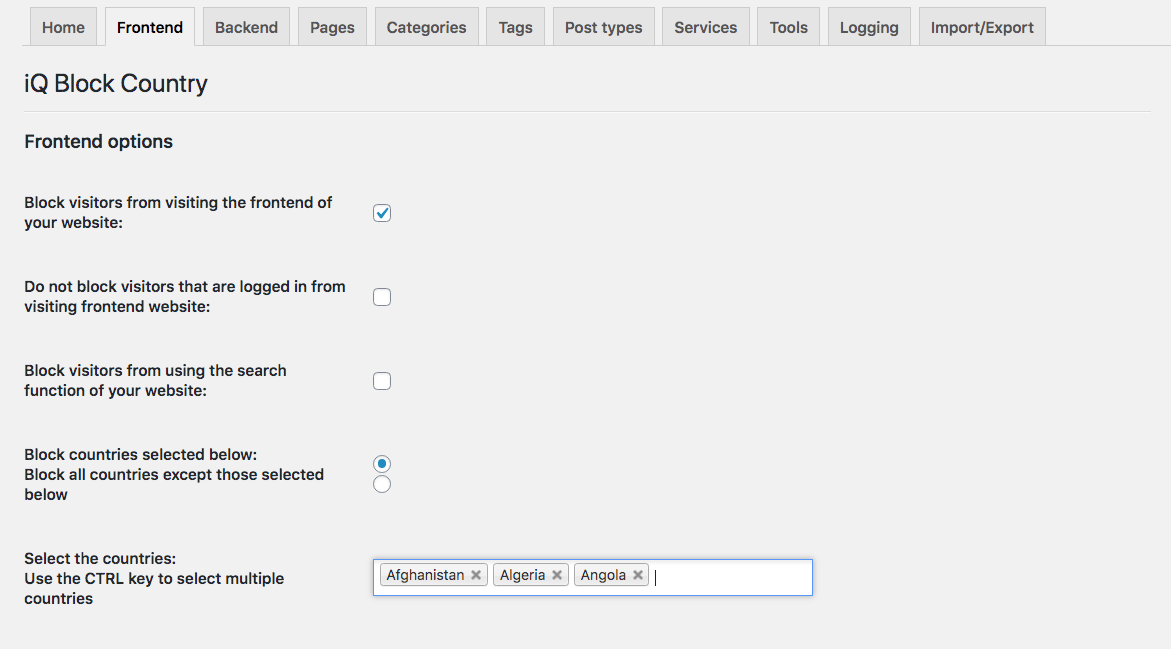 bloccare interi paesi utilizzando il plugin iQ Block Country in WordPress