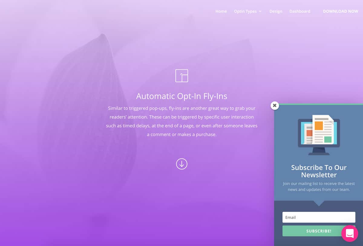 Esempio di optin fly-in Bloom di Elegant Themes