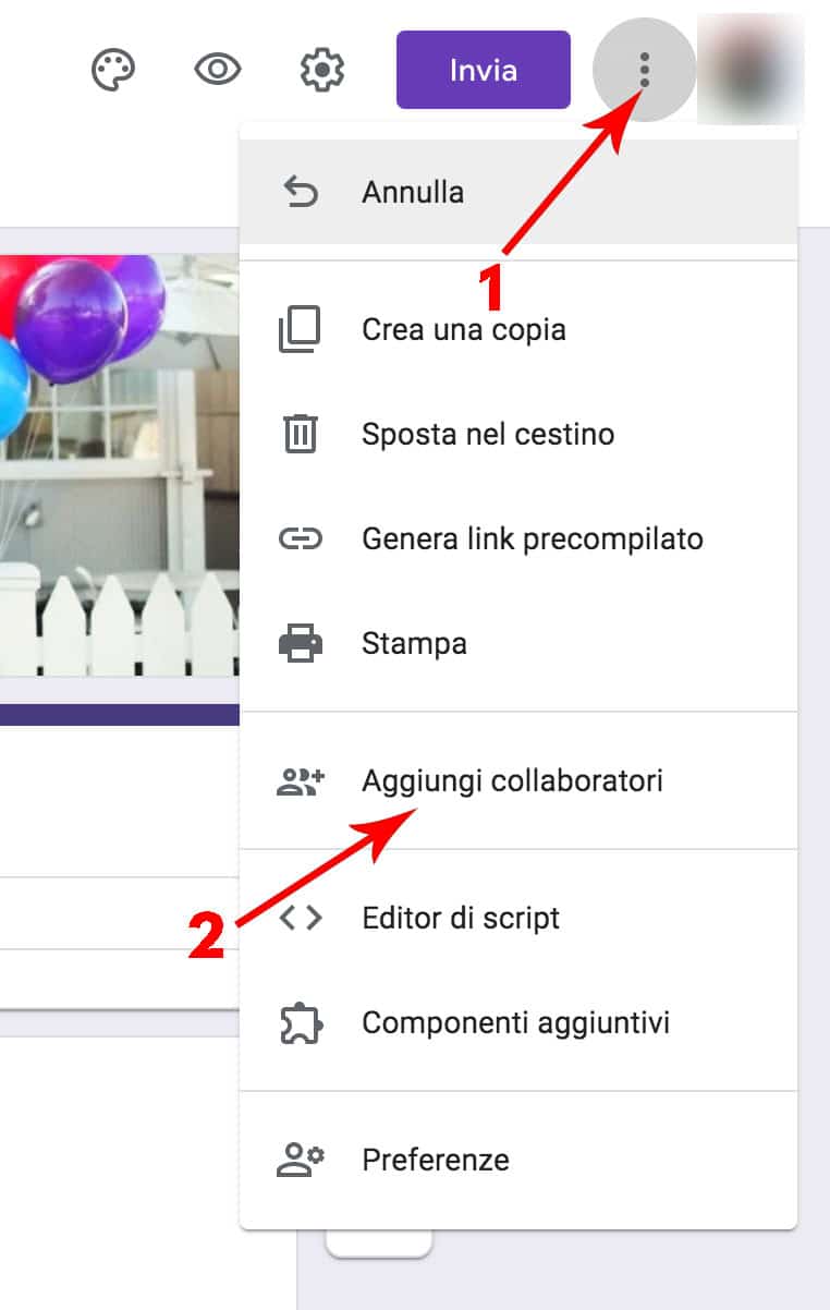 Fai clic sui tre punti nella parte superiore della pagina, quindi fai clic su "Aggiungi collaboratori".