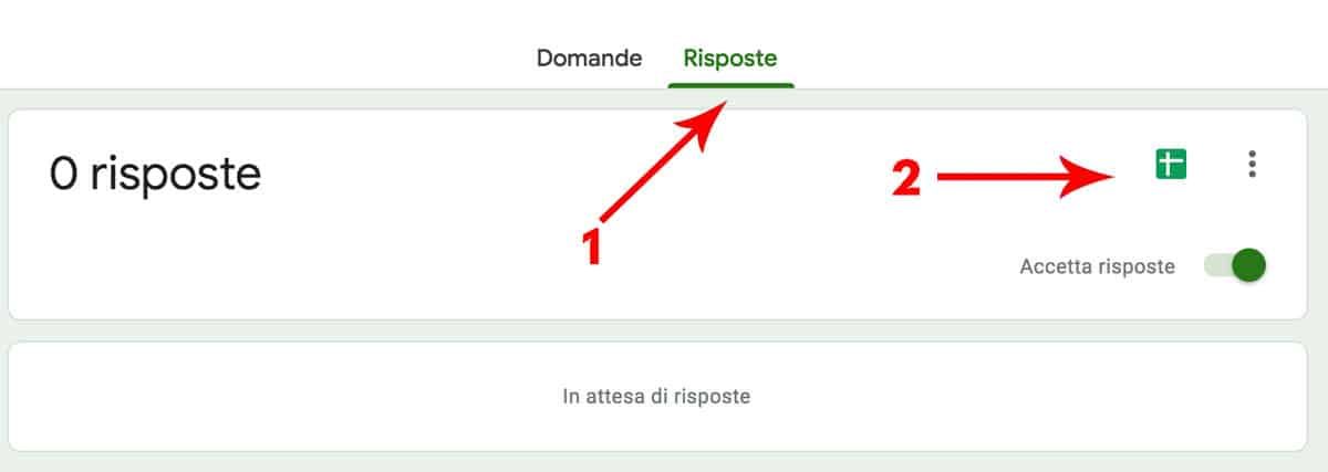 Fai clic su "Risposte", quindi fai clic sull'icona Fogli Google.