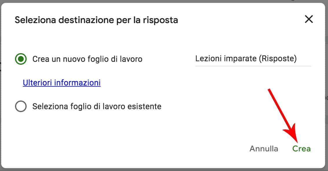 Fai clic su "Risposte", quindi fai clic sull'icona Fogli Google.