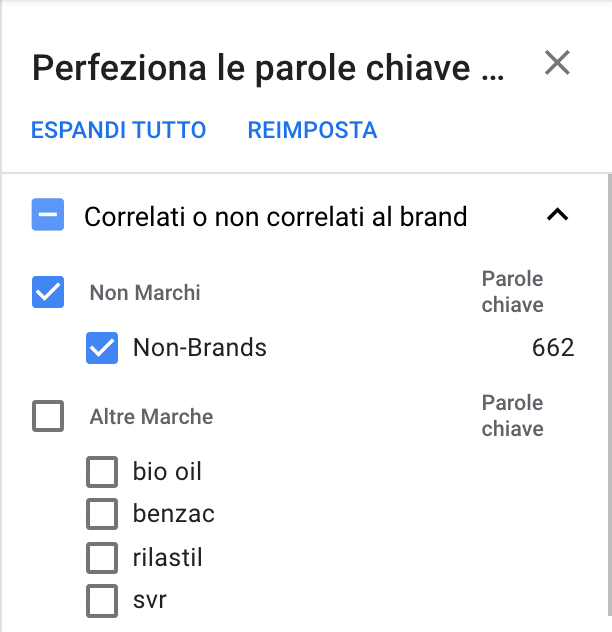 perfeziona le parole chiave su google keyword planner