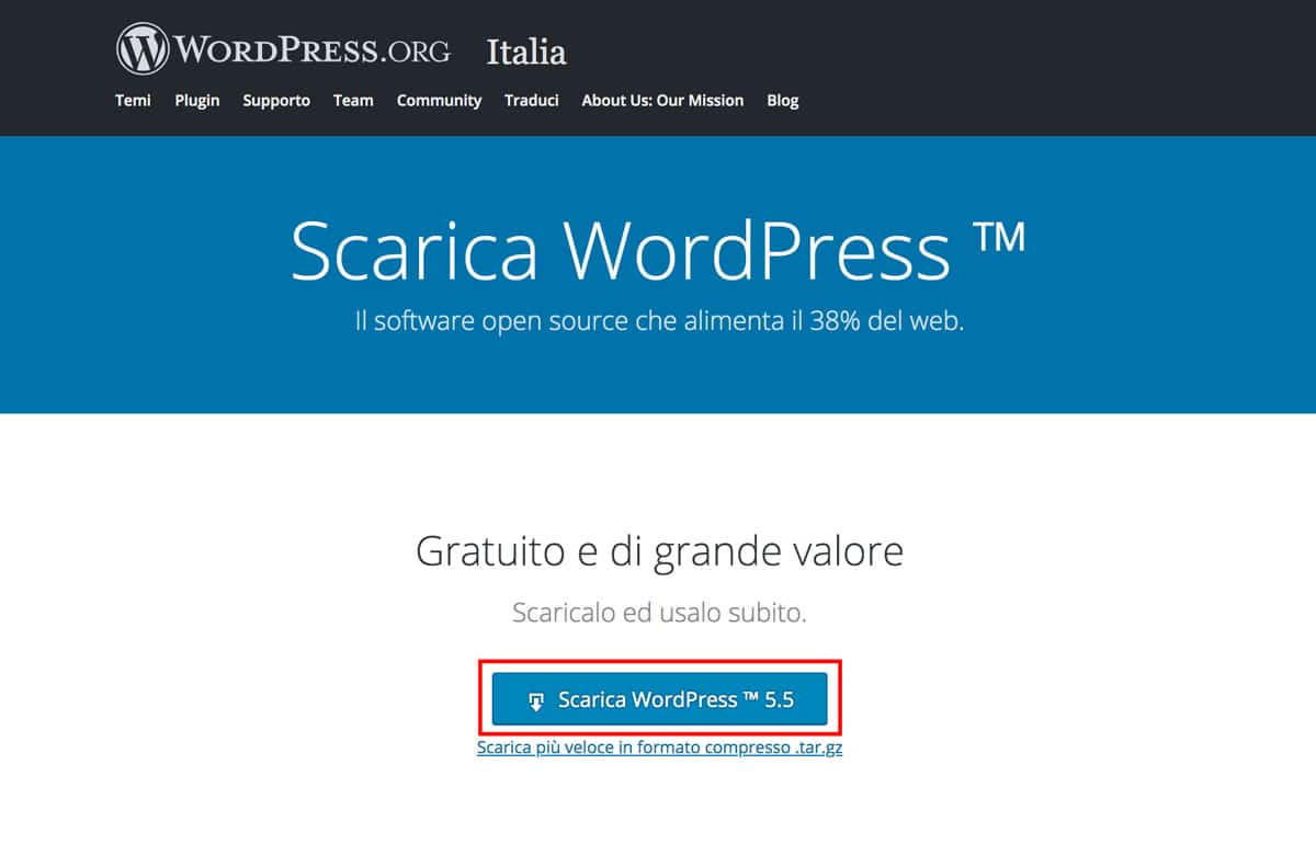 Scarica WordPress