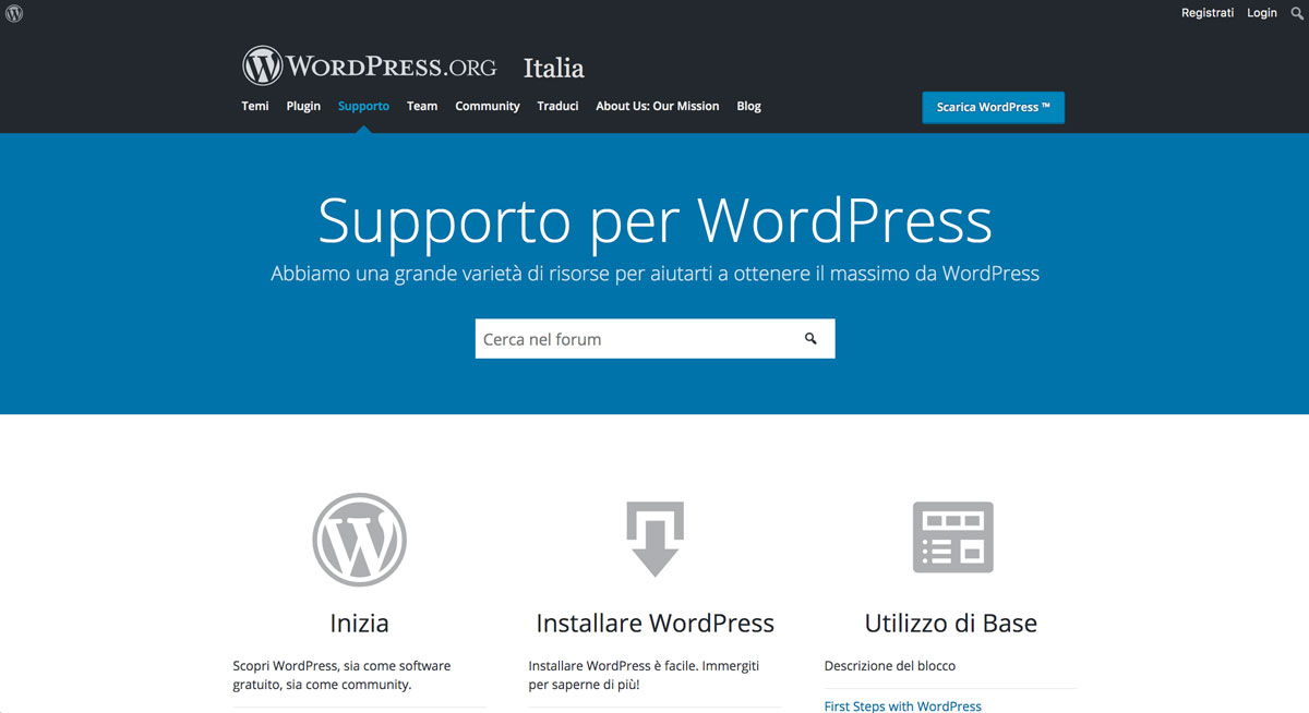 supporto wordpress