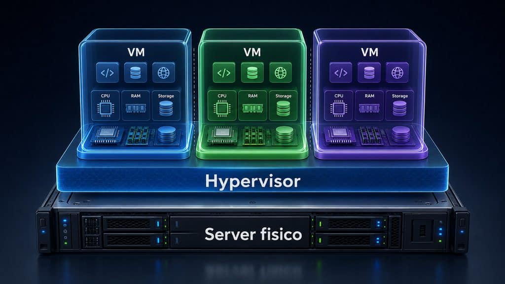 VPS: cos’è, come funziona e quando scegliere un hosting VPS 1 Schema di un server fisico con hypervisor che crea più macchine virtuali isolate