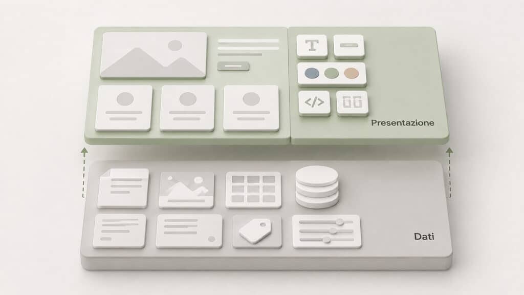 Page builder WordPress: quali scegliere e come confrontarli davvero 2 Separazione tra dati WordPress e livello di presentazione dipendente dal page builder WordPress