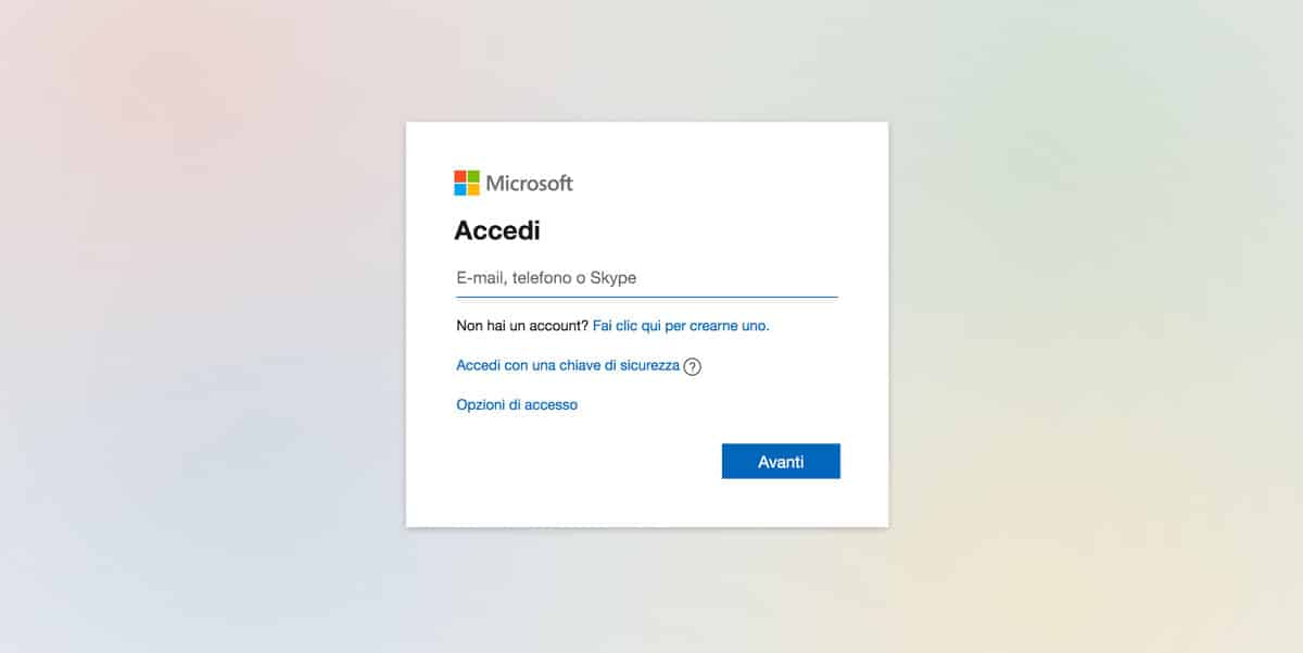 La pagina di accesso di Microsoft 365.