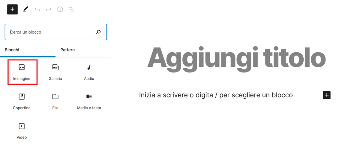 Aggiungere Immagine GIF su Gutenberg