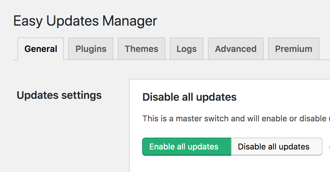 Come attivare "disabilita tutti gli aggiornamenti" in Easy Updates Manager