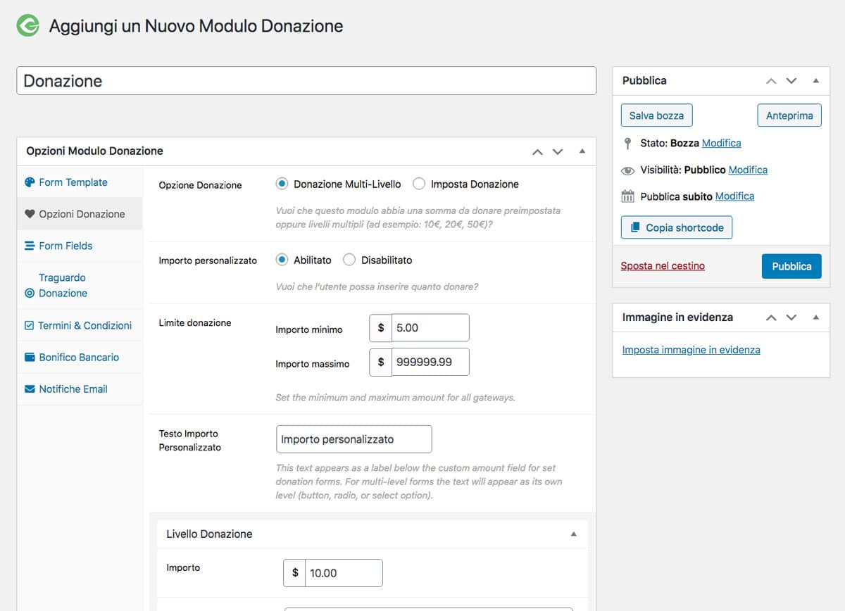 Creazione di un modulo con GiveWP.