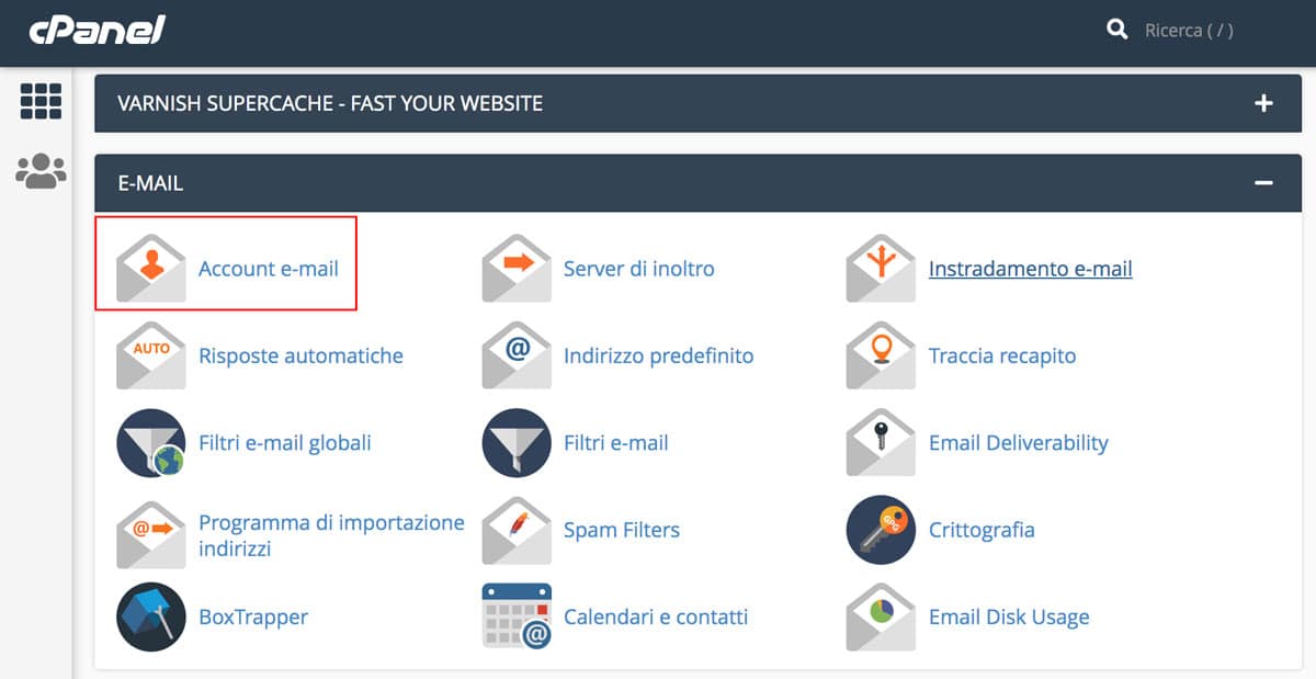 L'opzione "Account di posta elettronica" nel cPanel.