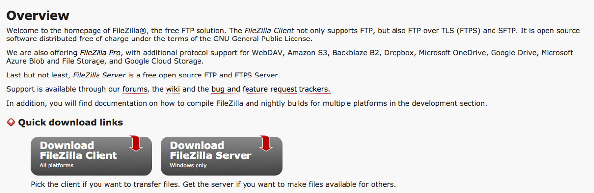 Il pulsante di download del client FTP FileZilla.