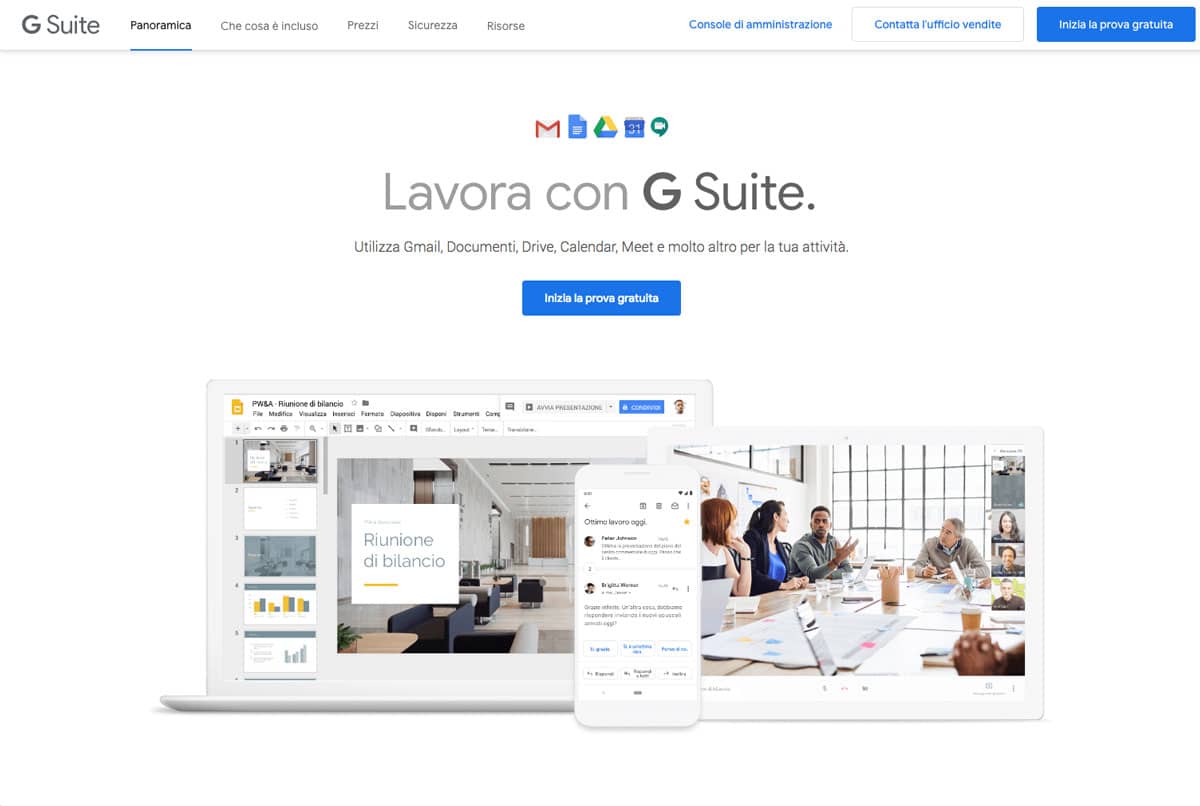 GSuite vs Office 365: la home page di G Suite.